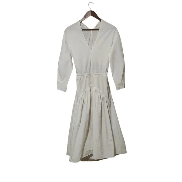 Vince White Long Sleeve Dress V Neck Cutout Midi Bridal Bachelorette Vacation XS - Picture 2 of 14